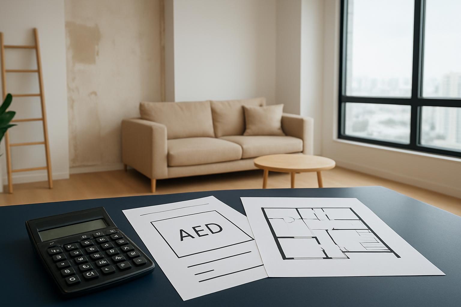 Dubai apartment budget planning with calculator and renovation notes