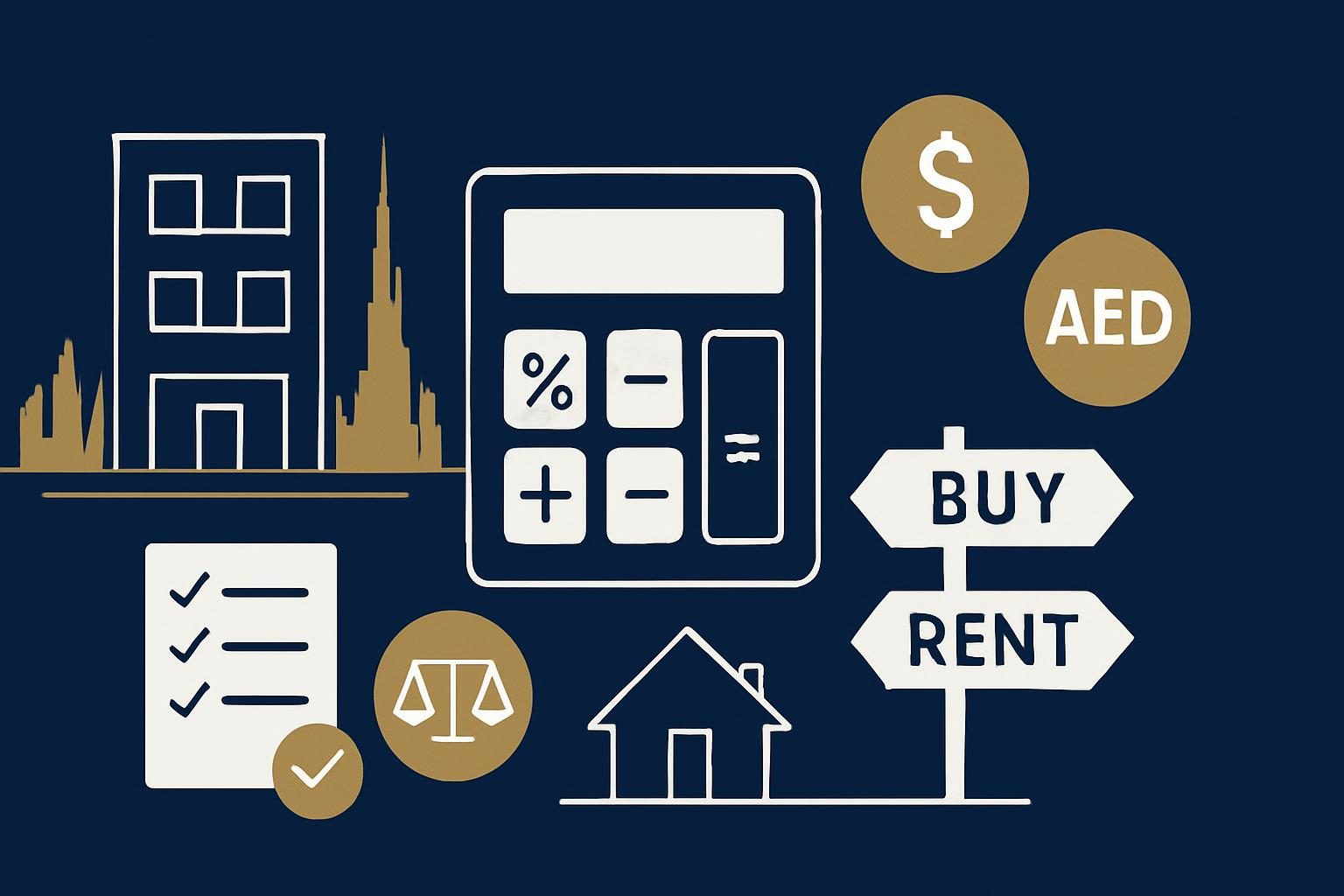 when-should-expats-buy-property-in-dubai Dubai skyline with calculator and budget planning visuals